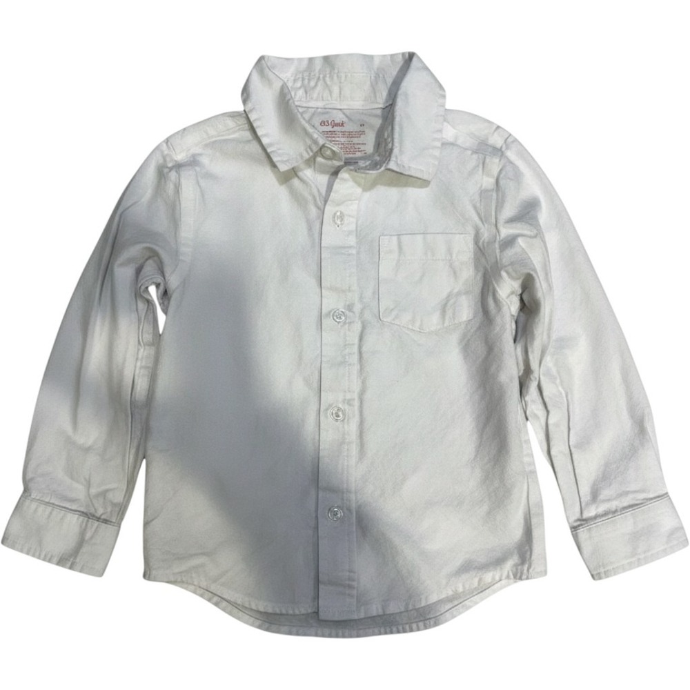 Cat & Jack Boys White Long Sleeve Button Down Dress‎ Shirt Size 4T Cotton
